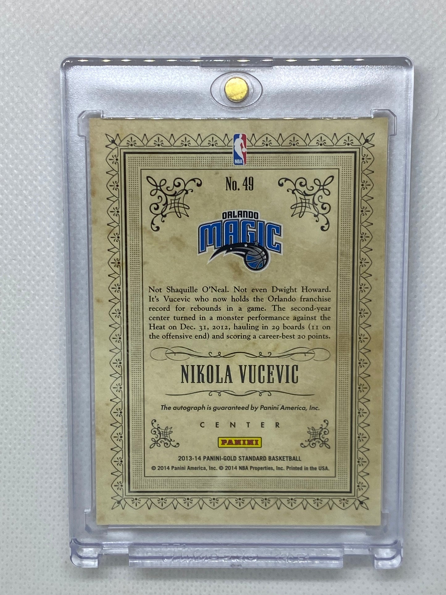 2013-14 Panini Gold Standard #49 Nikola Vucevic Strike Autograph/299 Orlando Magic