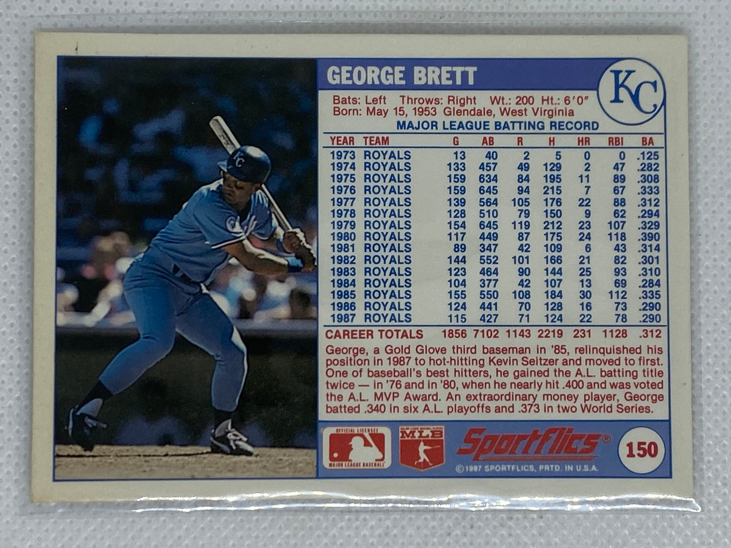 1988 Sportflics George Brett #150 HOF ~ Kansas City Royals