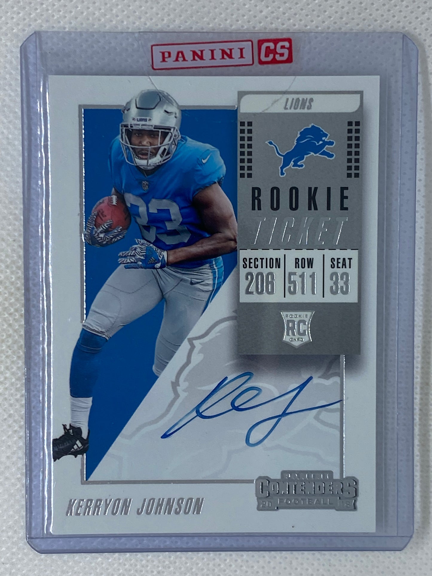 2018 Panini Contenders Rookie TIcket Auto Kerryon Johnson #117 RC Autograph