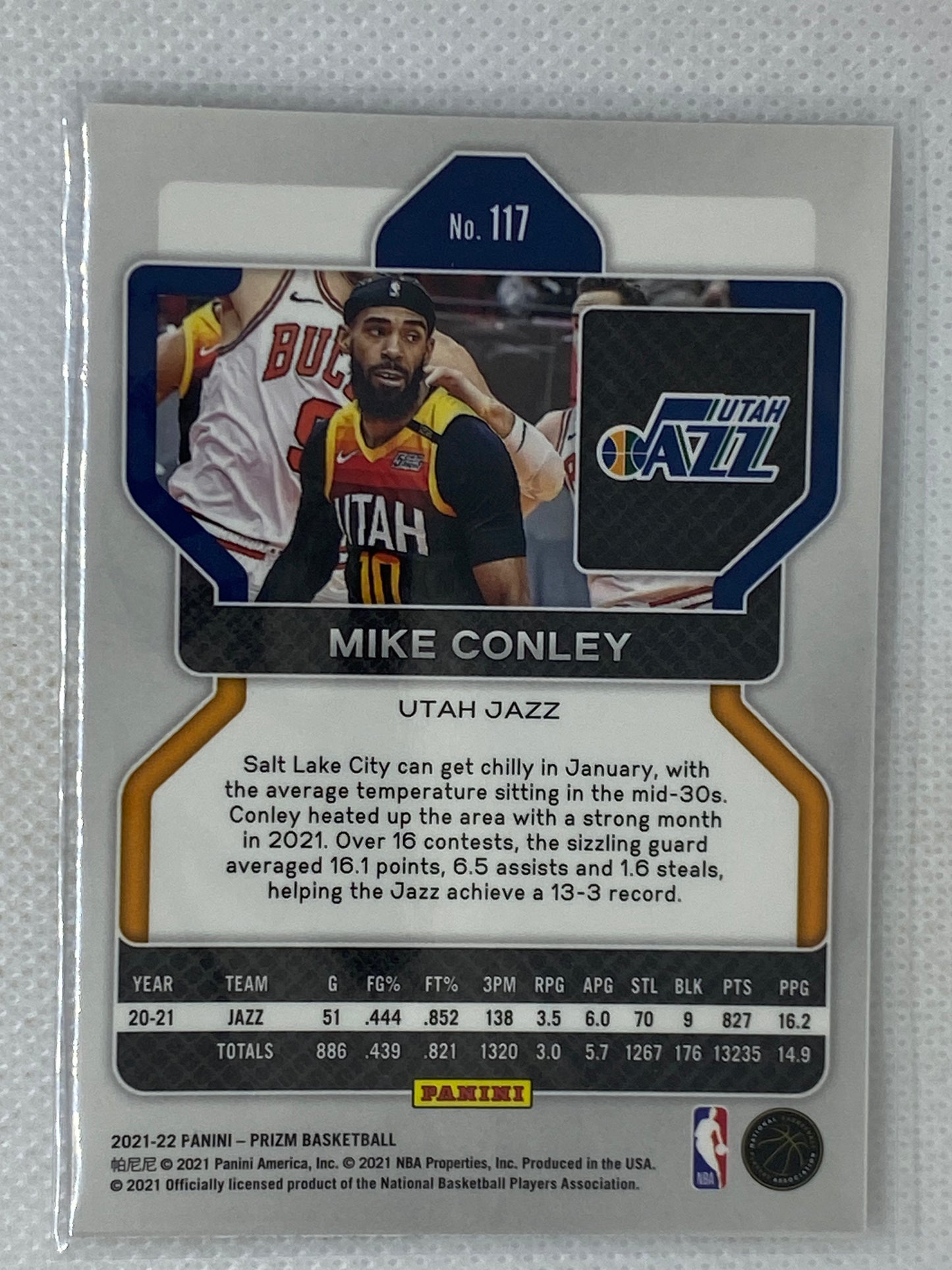 2021-22 Panini Prizm Mike Conley Utah Jazz #117