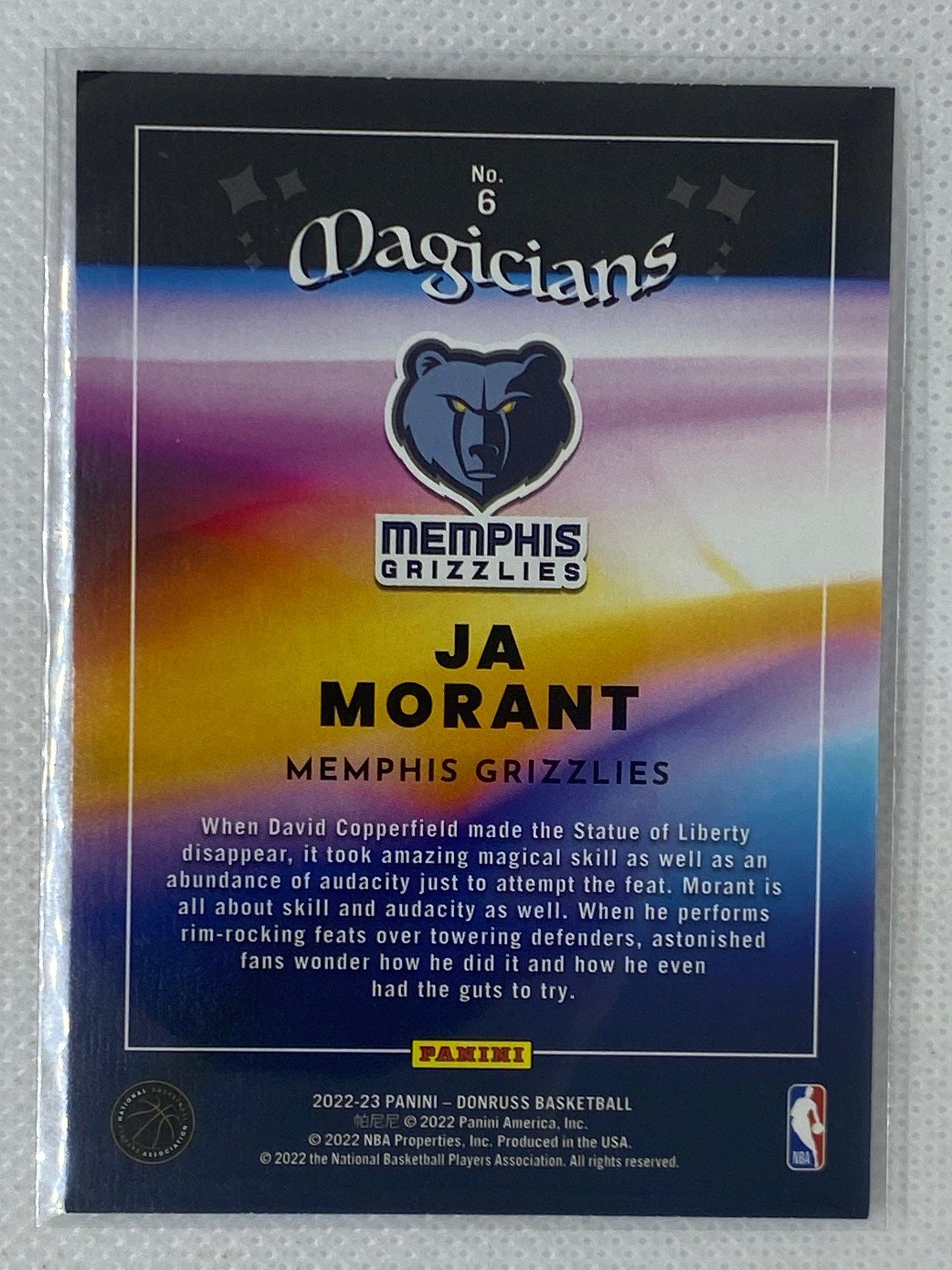 2022-23 Donruss Basketball Ja Morant Magicians #6 Memphis Grizzlies