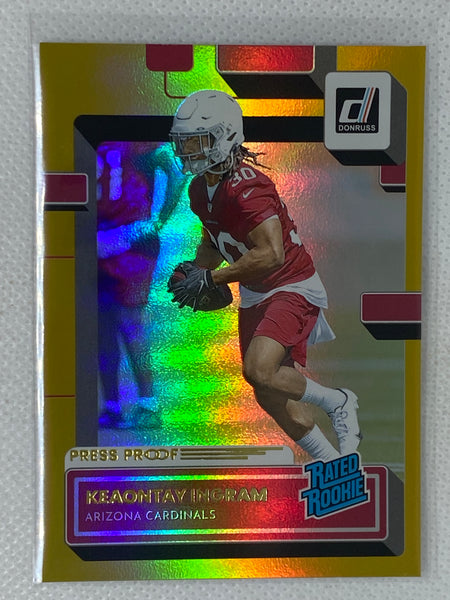 2022 Panini Donruss Gold Holo Press Proof Rated Rookie #349 Keaontay Ingram Arizona Cardinals