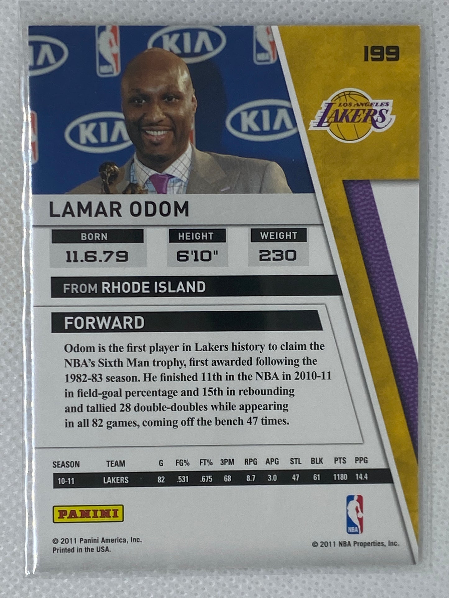 2010-11 Panini Season Update Los Angeles Lakers Basketball Card #199 Lamar Odom