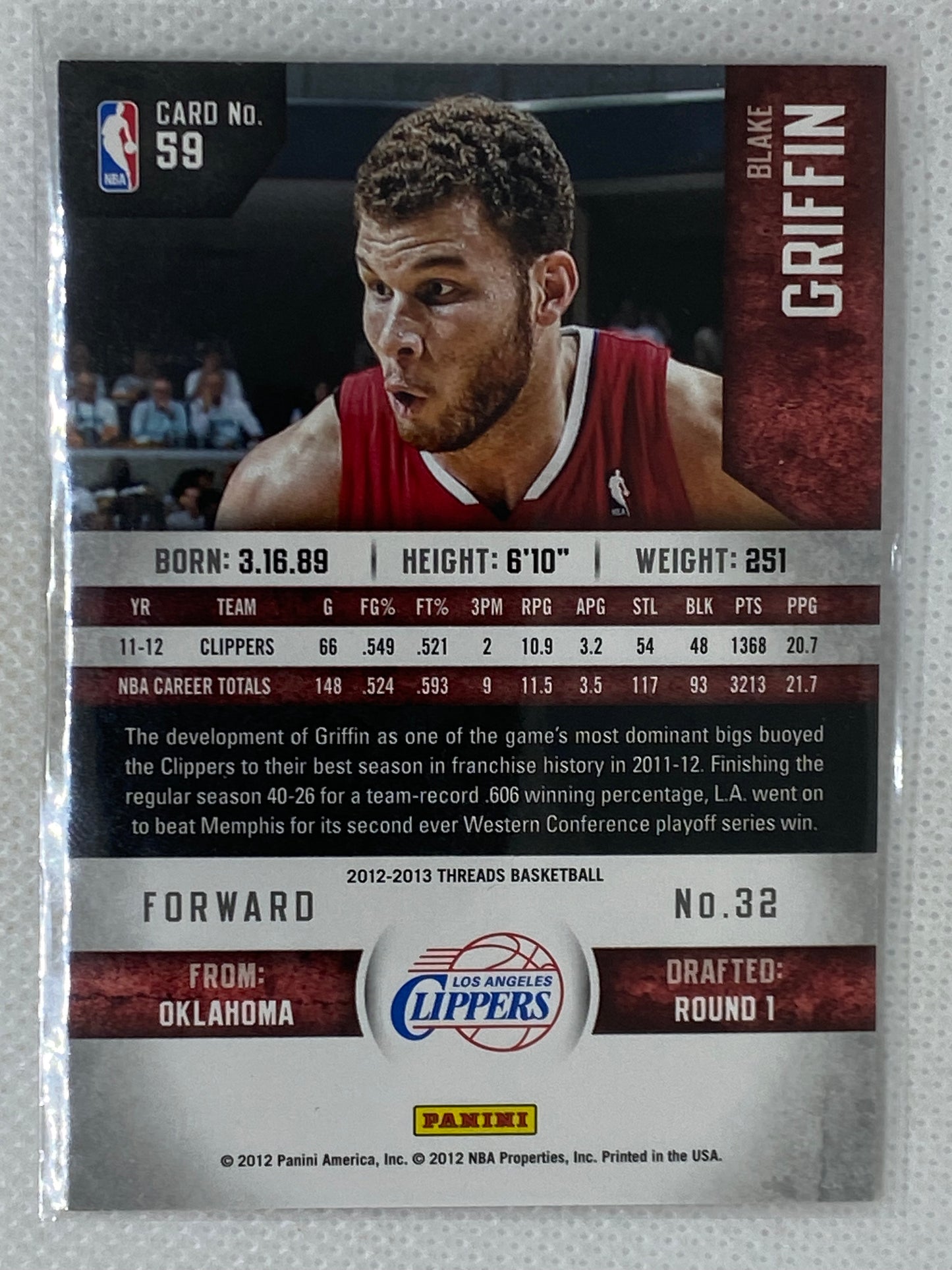 2012-13 Panini Threads Blake Griffin #59 Los Angeles Clippers