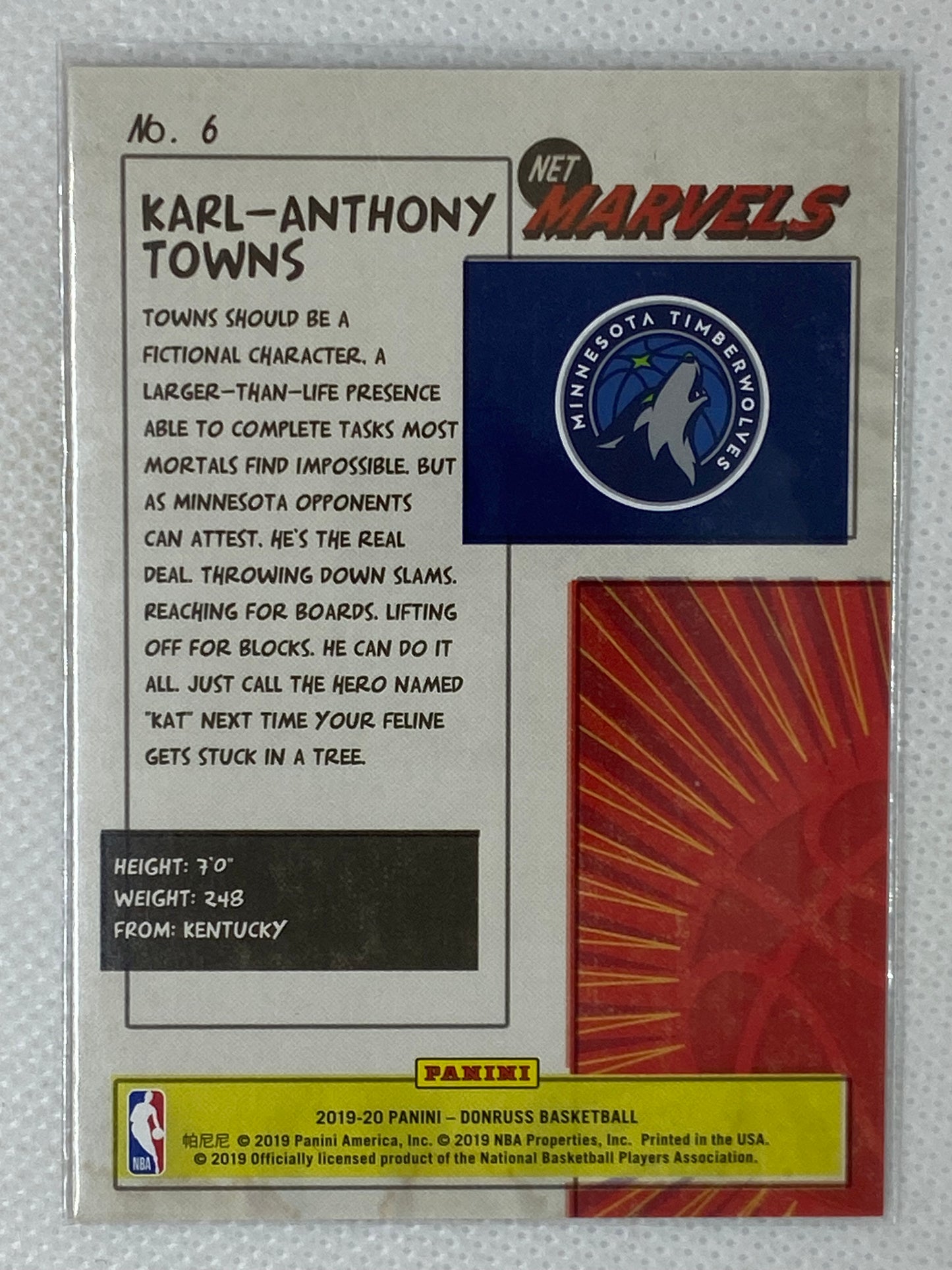 2019-20 Panini Donruss Net Marvels Karl Anthony Towns #6 Minnesota Timberwolves