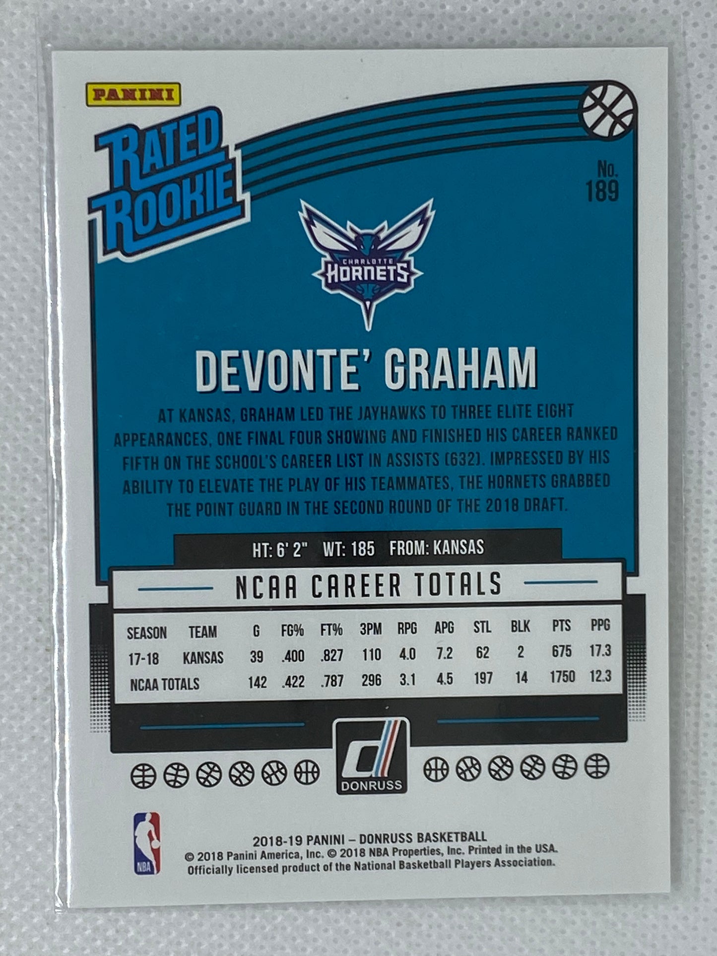 2018-19 Panini Donruss Devonte Graham Rated Rookie #189 Hornets RC