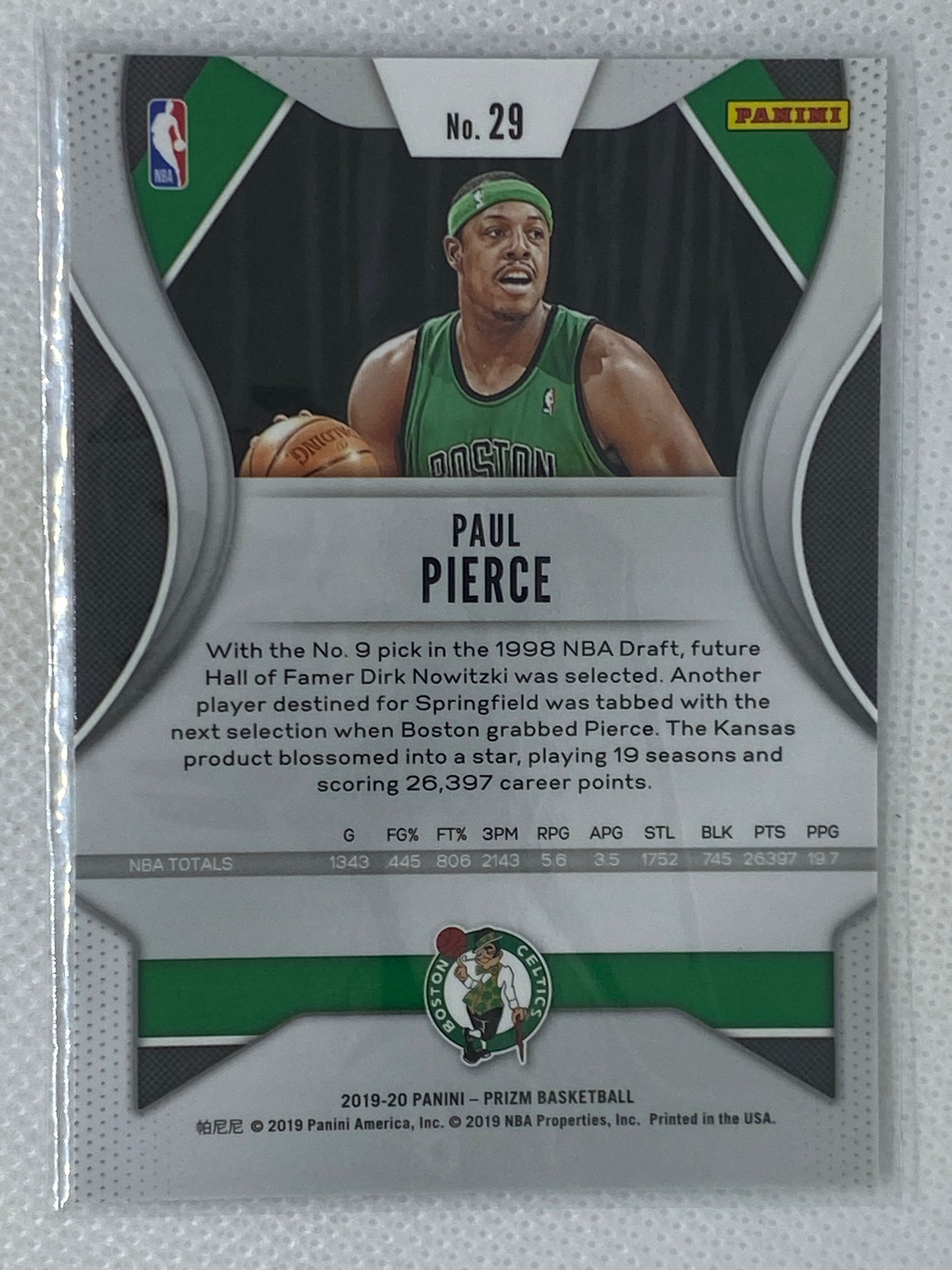 2019-20 Panini Prizm Basketball Paul Pierce Boston Celtics Base Card #29