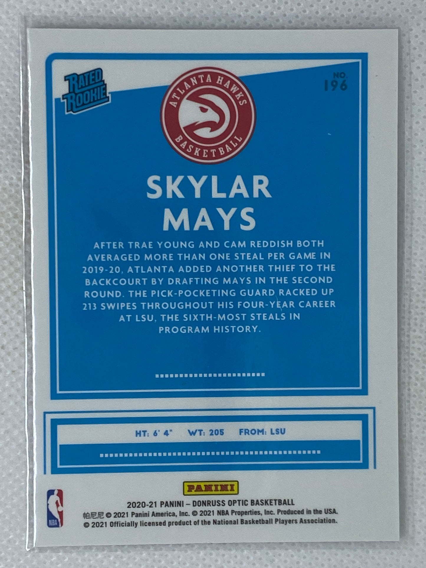 2020-21 Donruss Optic Skylar Mays #196 Rated Rookie RC Atlanta Hawks