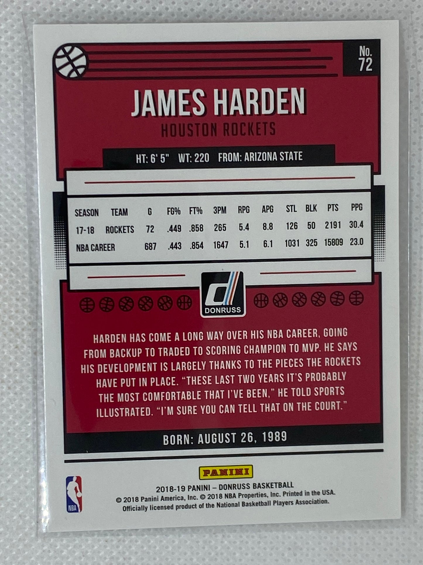 2018-19 Panini Donruss Base #72 James Harden