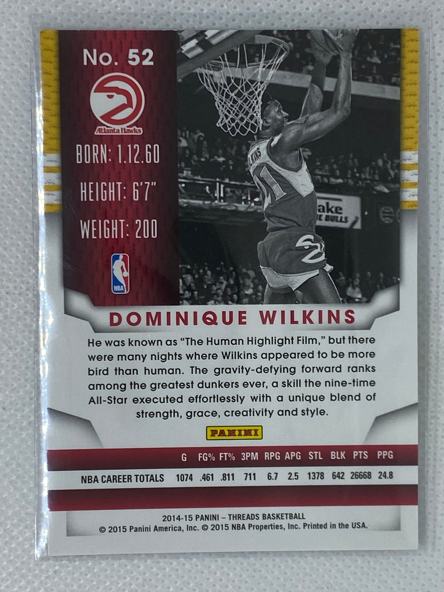 2014-15 Panini Threads Dominique Wilkins #52 HOF