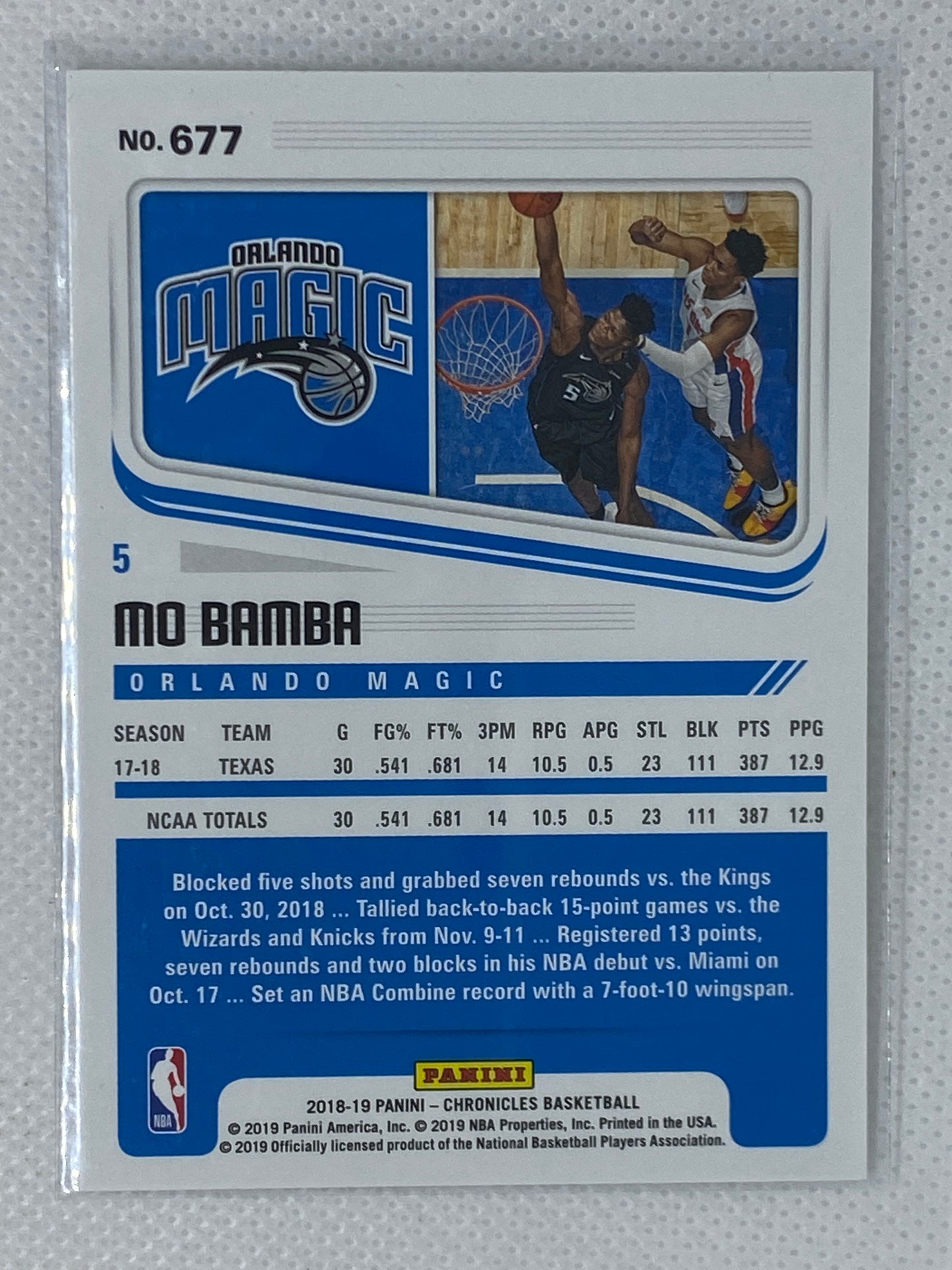 2018-19 Panini Chronicles Score Mo Bamba #677 Rookie RC