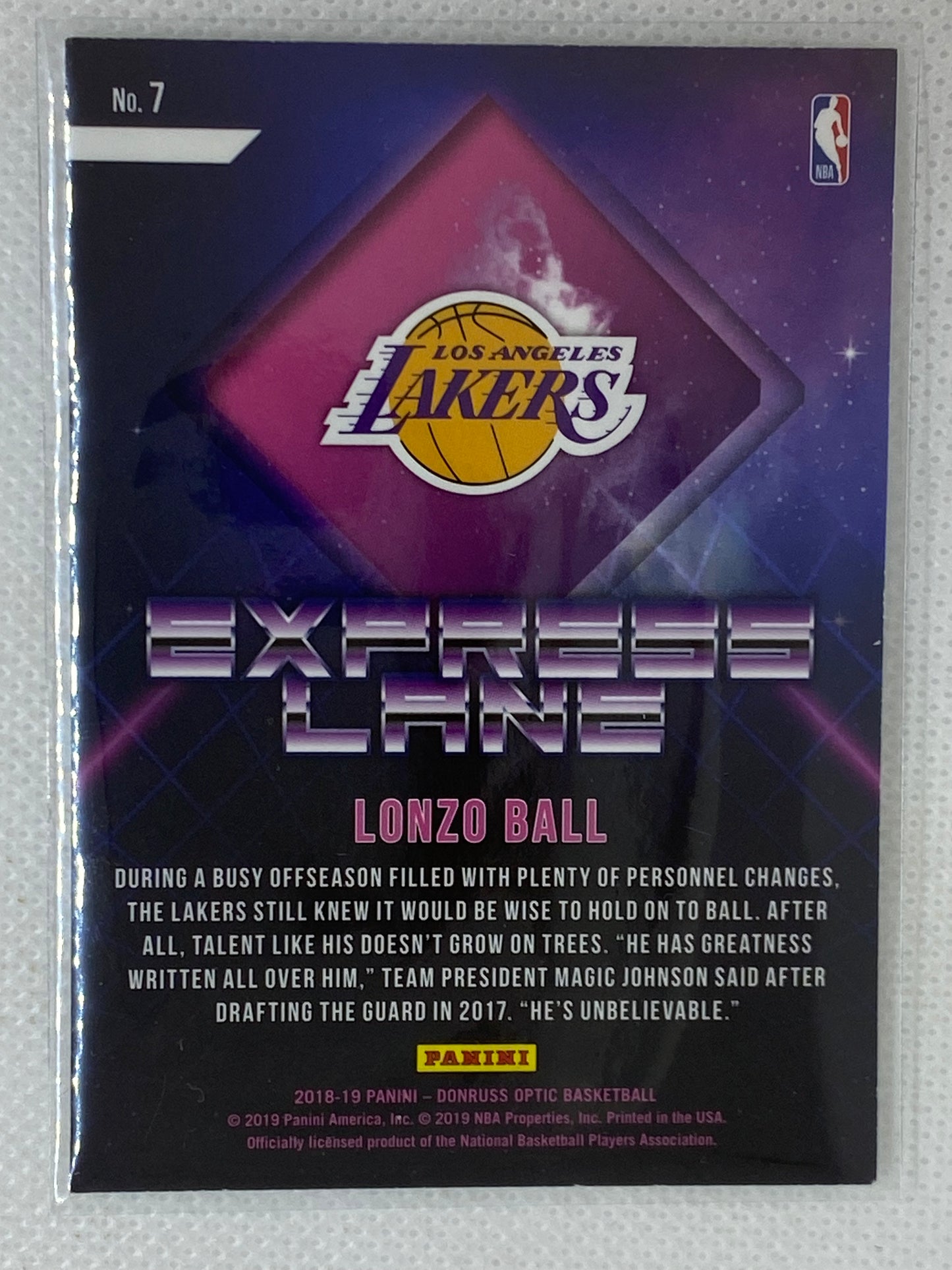 2018-19 Panini Donruss Optic Express Lane Lonzo Ball #7 Los Angeles Lakers