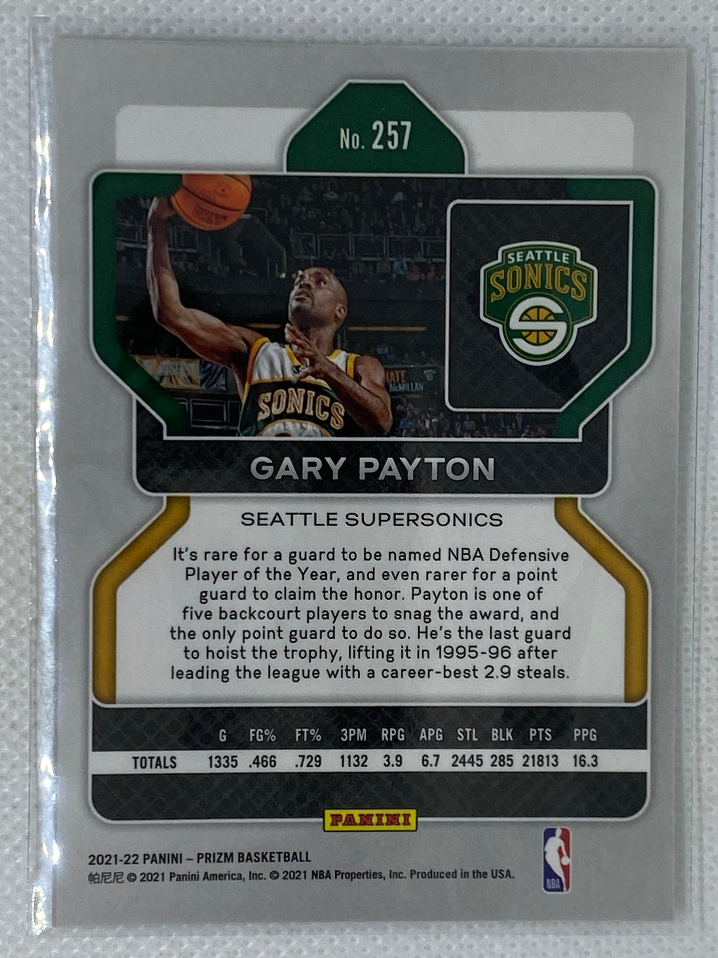 2021-22 Panini Prizm Gary Payton #257 Seattle Supersonics