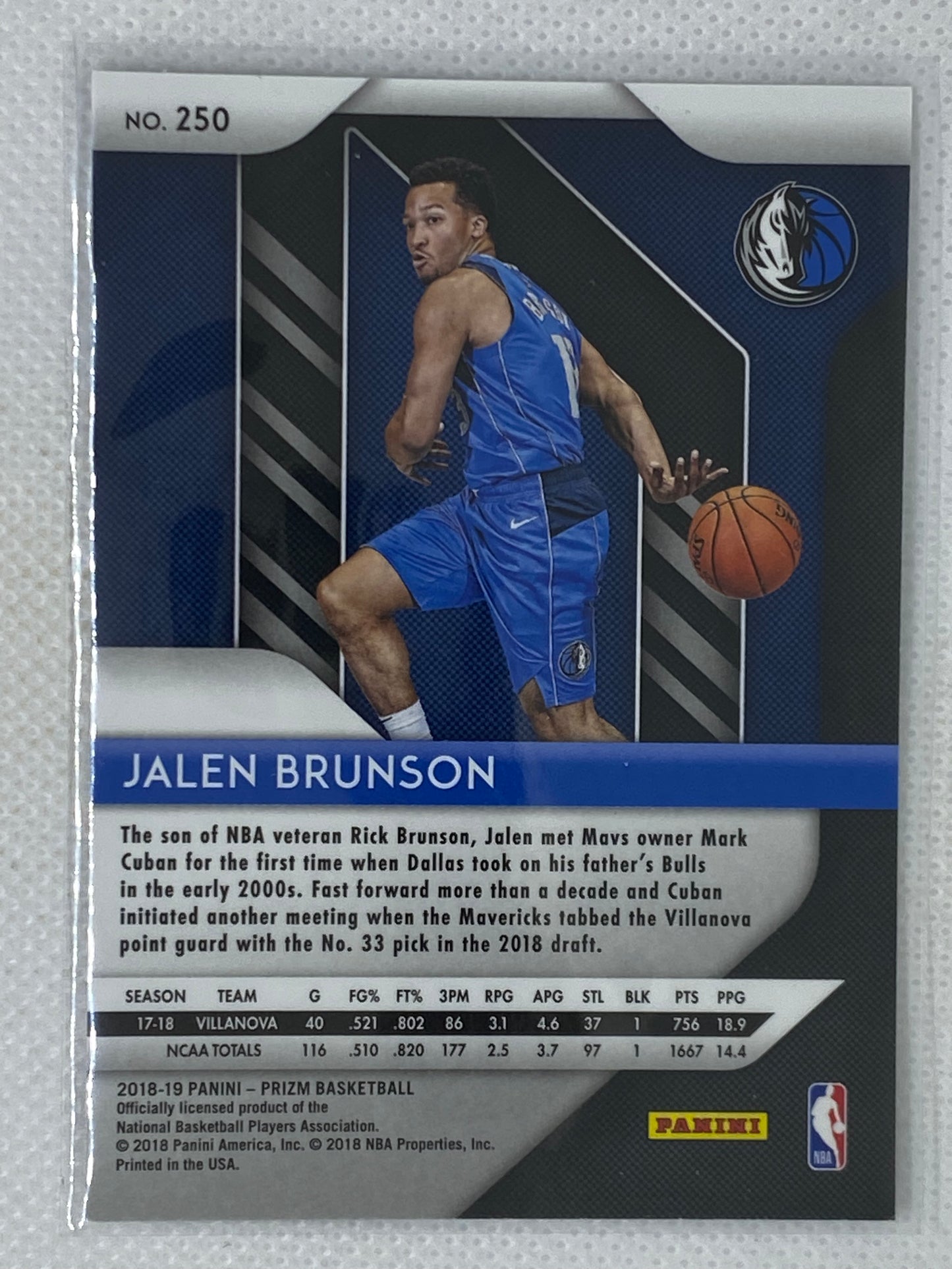 2018-19 Panini Prizm Jalen Brunson #250 Rookie RC Mavericks Knicks