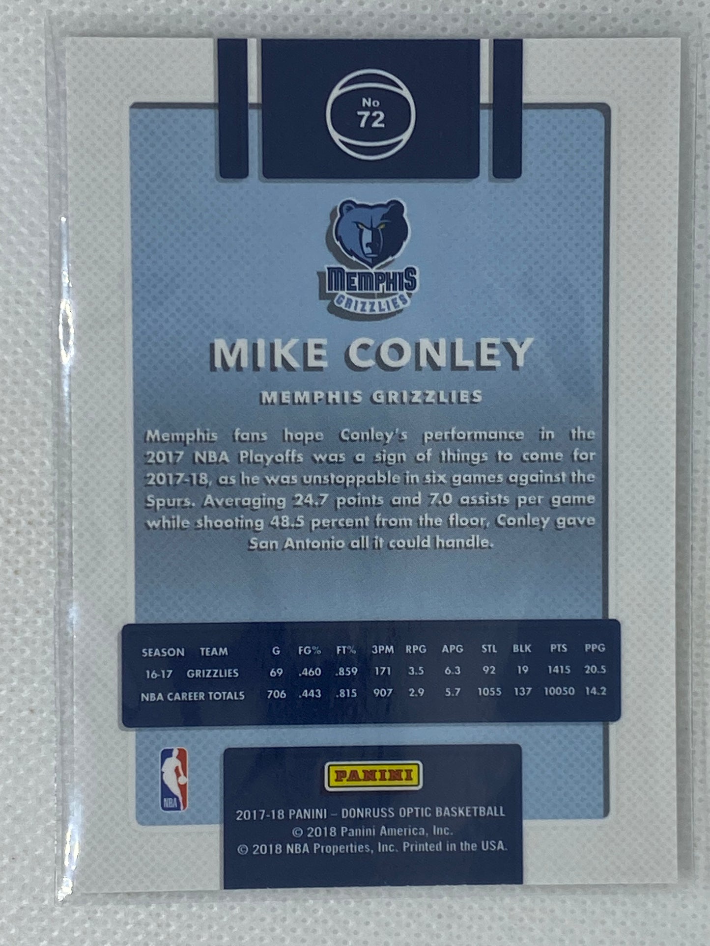 2017-18 Donruss Optic #72 Mike Conley Memphis Grizzlies