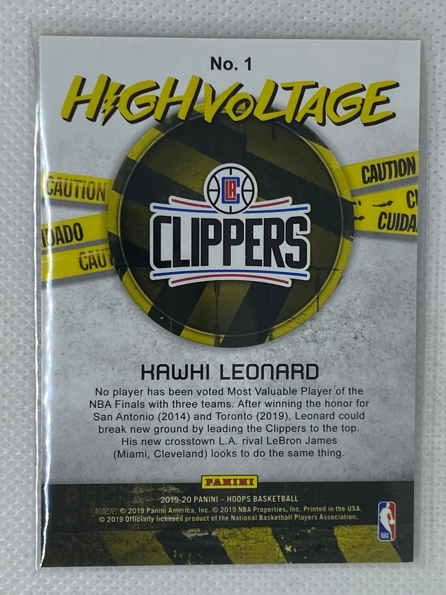 2019-20 Panini Hoops Basketball Kawhi Leonard High Voltage Insert Card #1