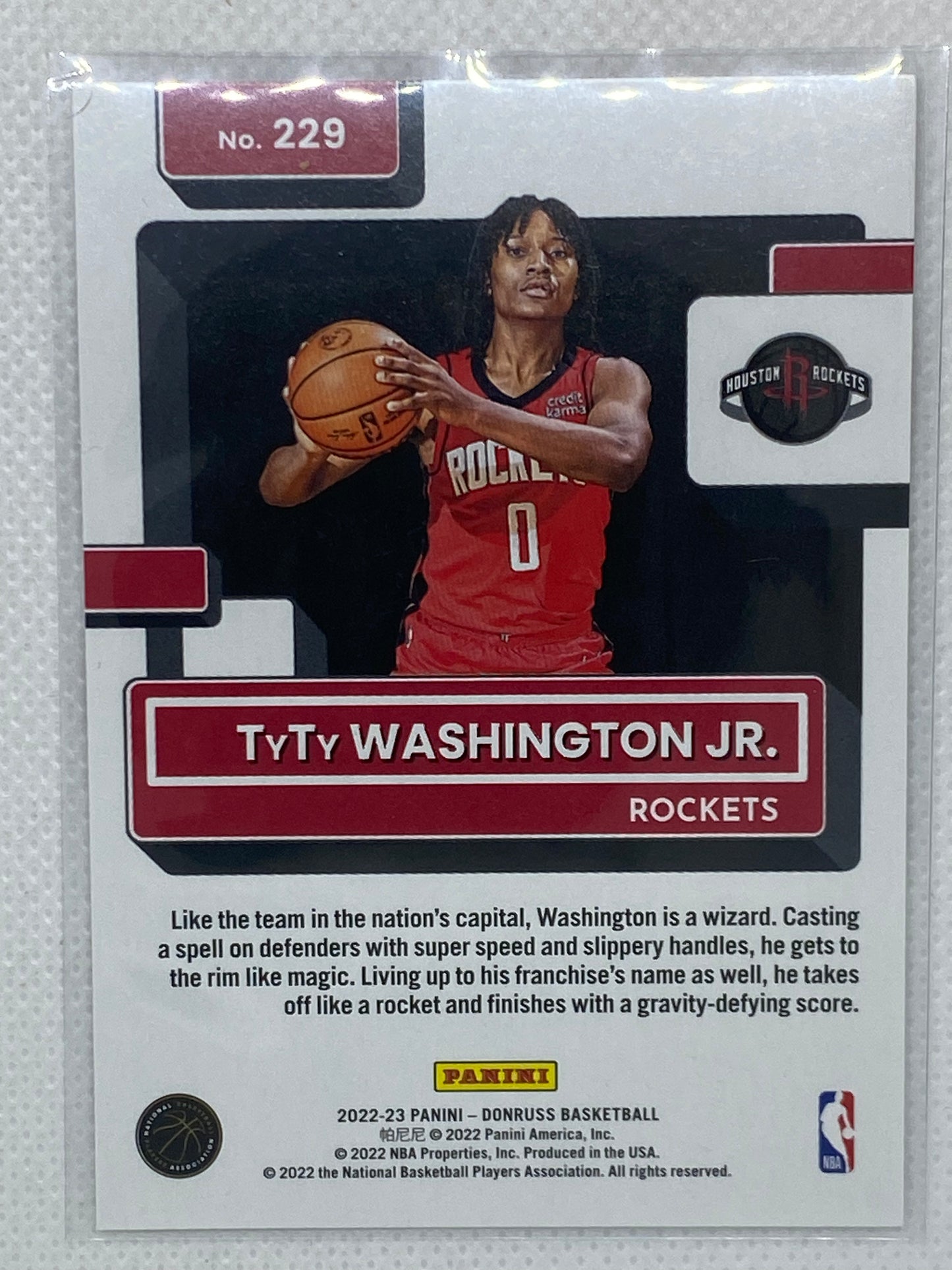 2022-23 Panini Donruss TyTy Washington Jr. Rated Rookie RC #229 Houston Rockets