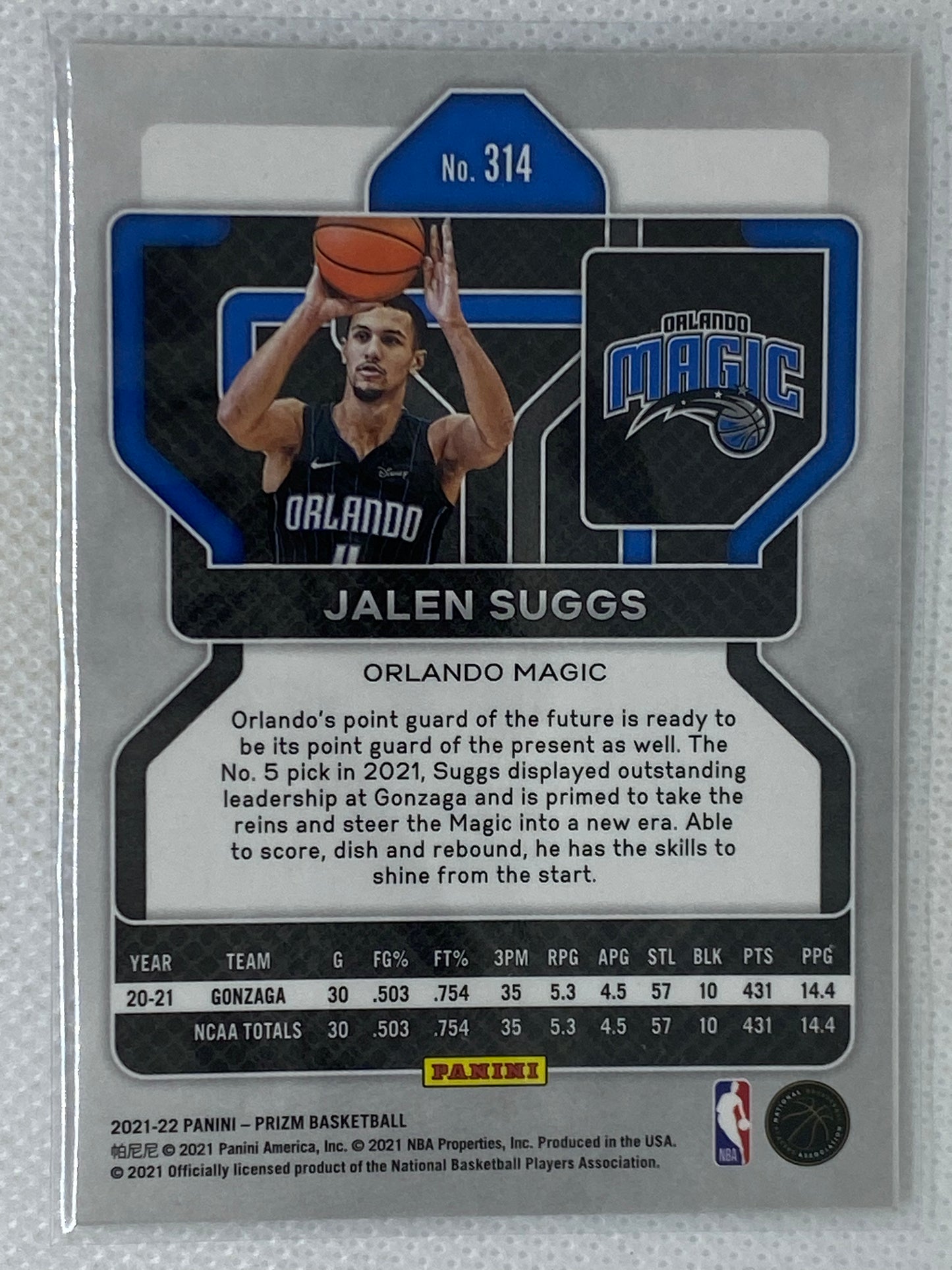 2021-22 Prizm Jalen Suggs Base Rookie Card RC #314 Orlando Magic