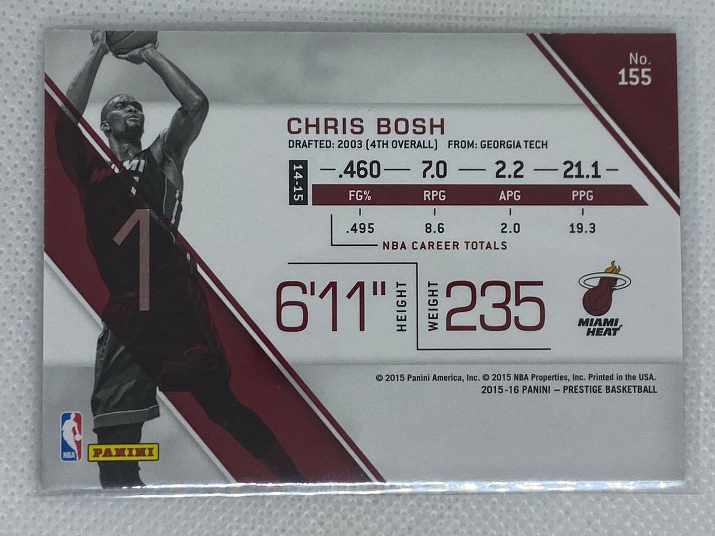 2015-16 Prestige Miami Heat Basketball Card #155 Chris Bosh