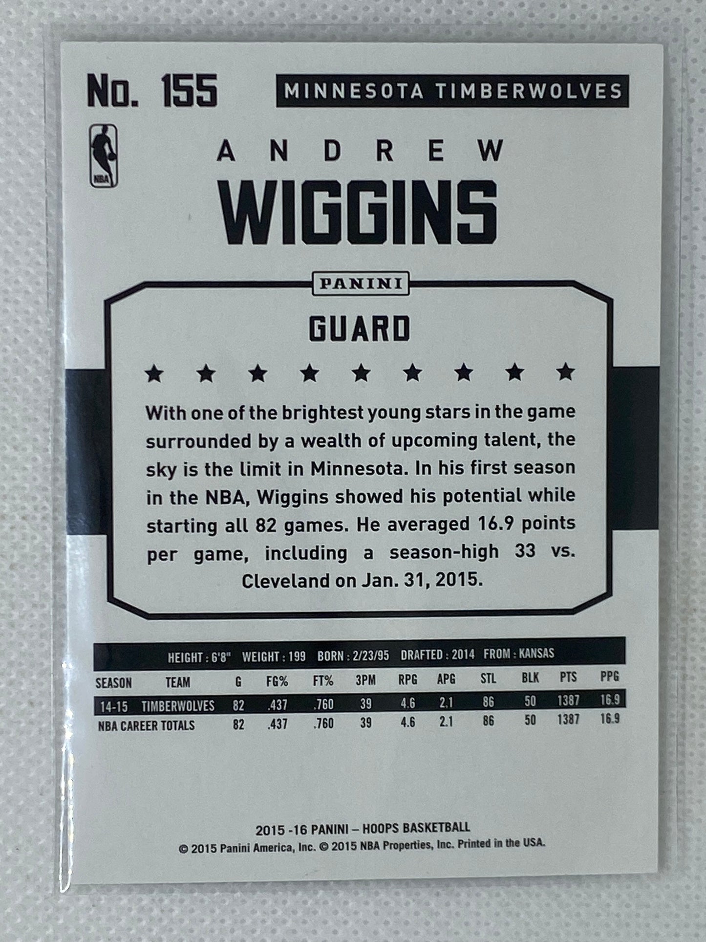 2015-16 Panini Hoops Andrew Wiggins #155 Minnesota Timberwolves