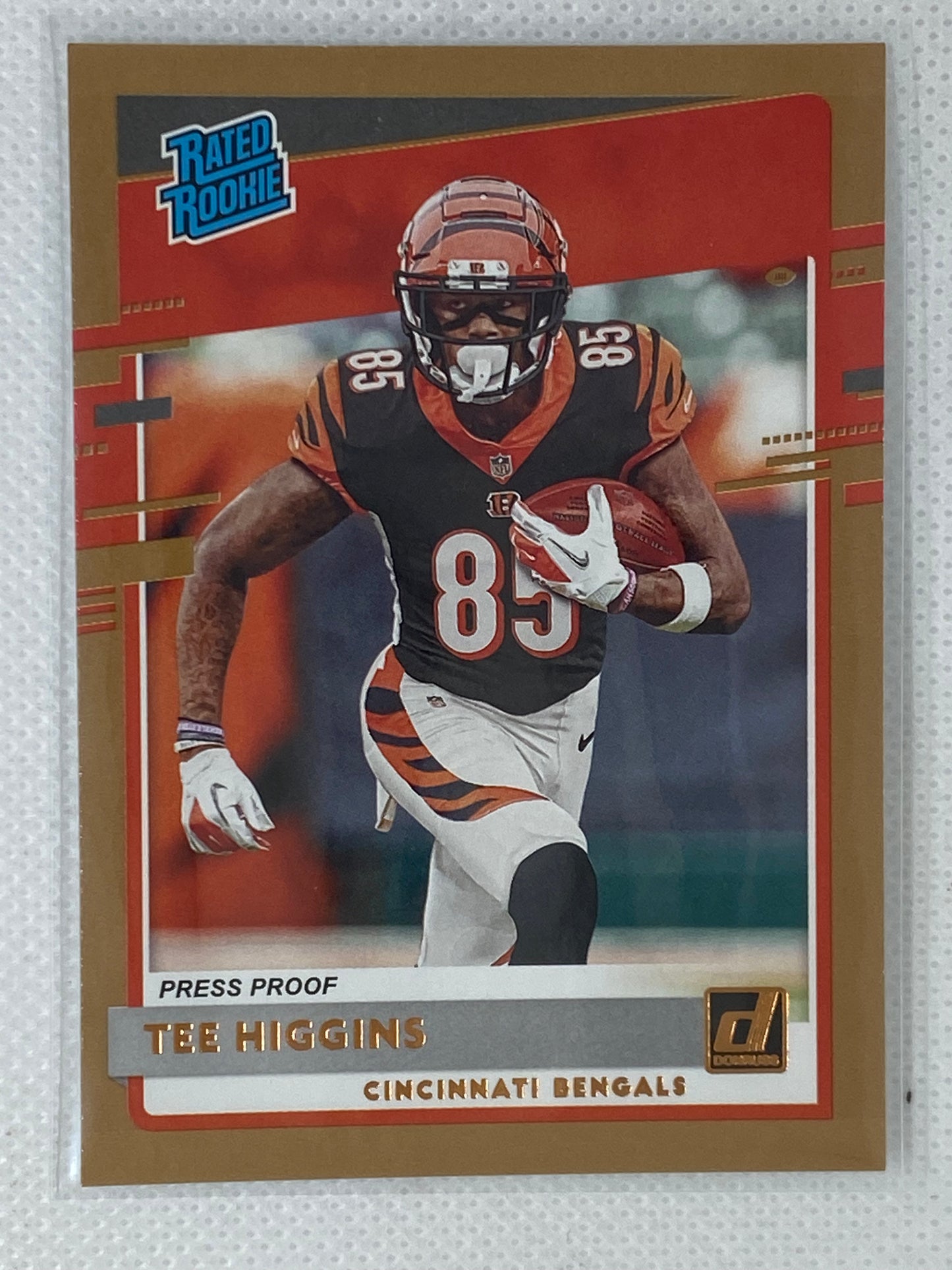 2020 Panini Donruss Rated Rookie Press Proof Bronze Tee Higgins #310 Rookie Cincinnati Bengals