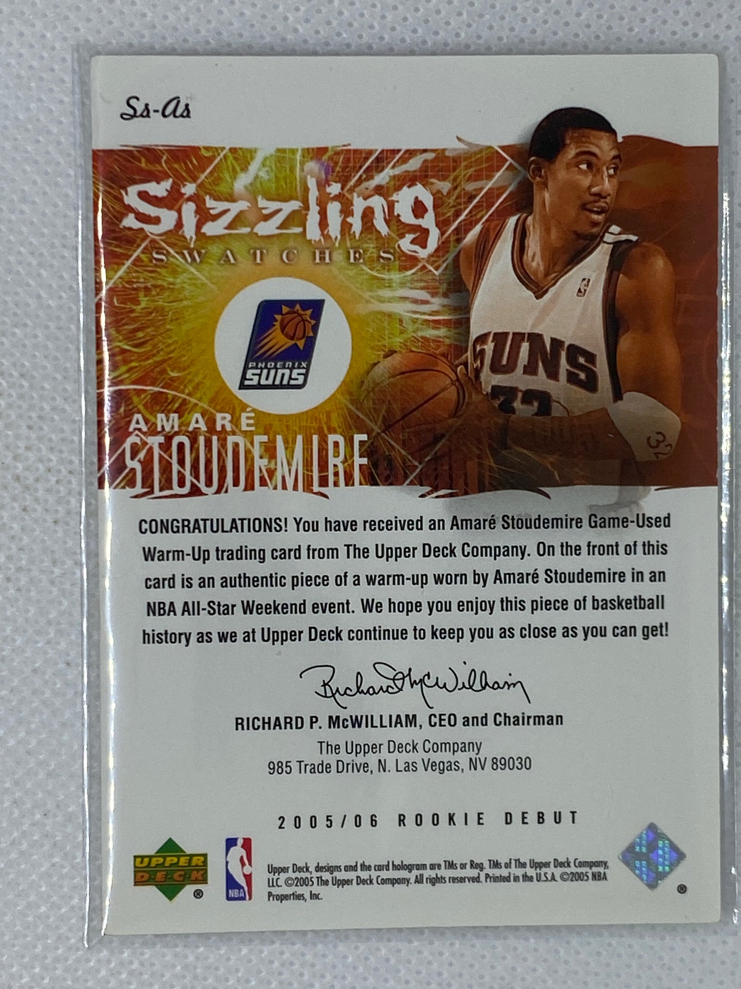 2005-06 Upperdeck Rookie Debut Amare Stoudemire Sizzling Swatches Jersey Card SP SS-AS