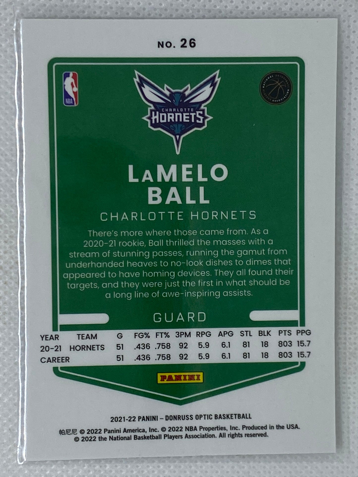 2021-22 Panini Donruss Optic #26 LaMelo Ball Charlotte Hornets