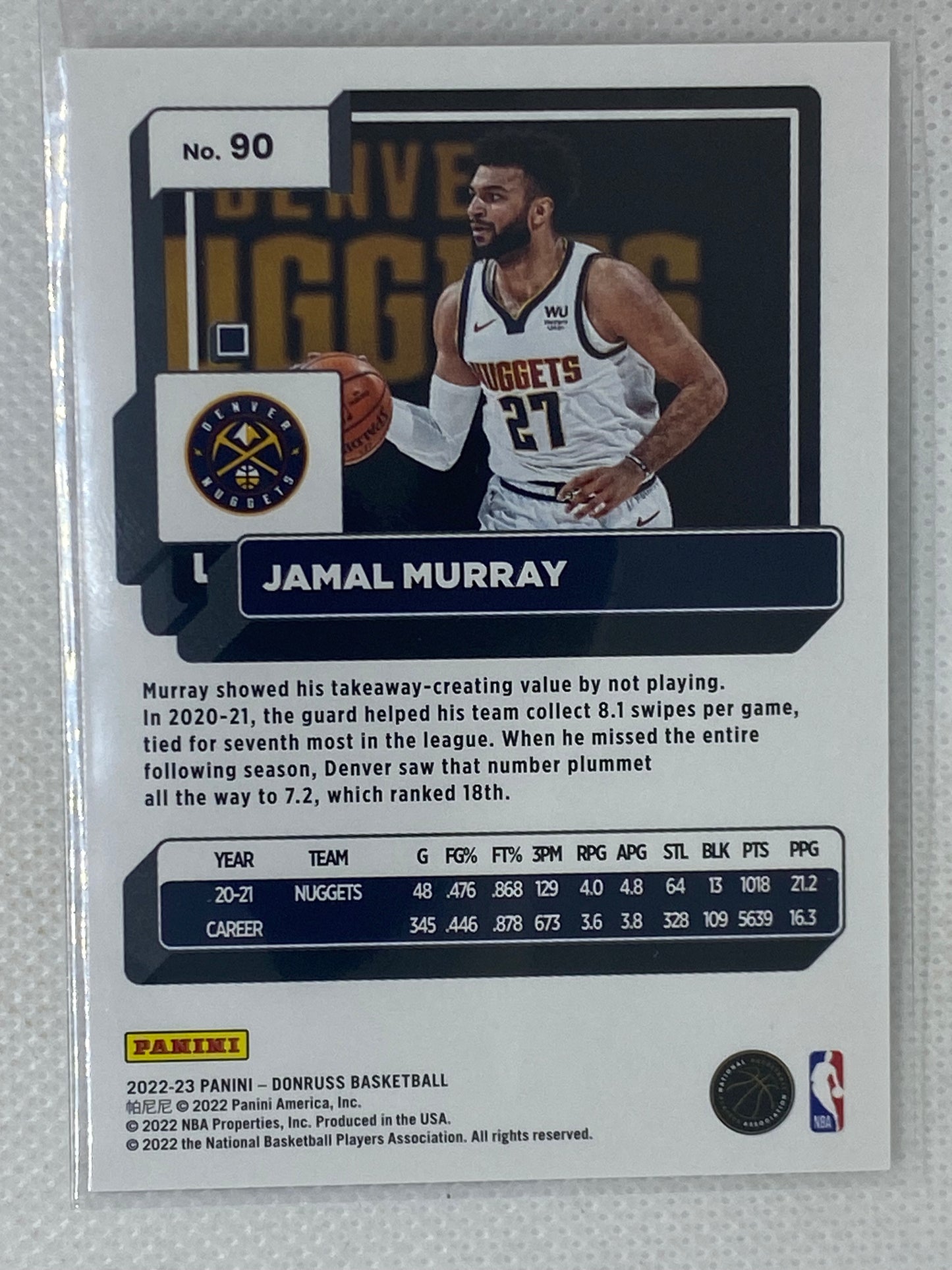 2022-23 Donruss Basketball Base #90 Jamal Murray Denver Nuggets