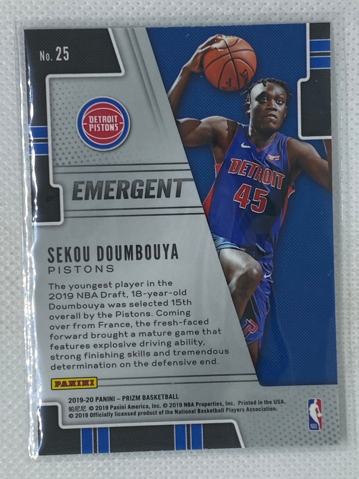 Sekou Doumbouya RC 2019-20 Panini Prizm Emergent Insert Rookie Card #25 Pistons