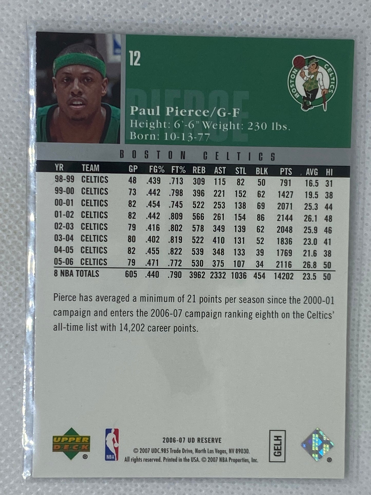 2006-07 Upper Deck Reserve Foil #12 Paul Pierce Boston Celtics