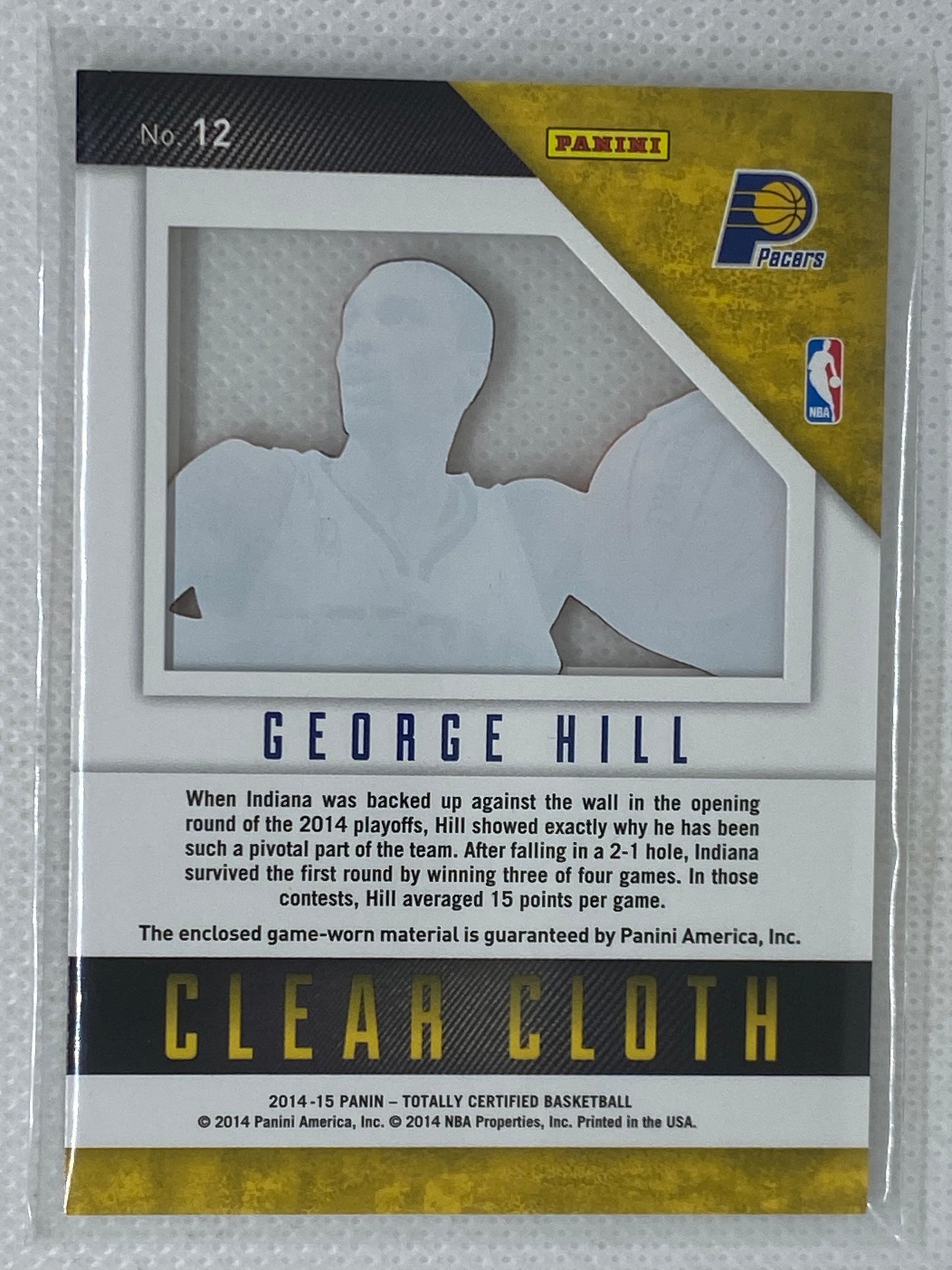 2014-15 Panini Totally Certified Clear Cloth Gold /10 George Hill #12 Indiana Pacers