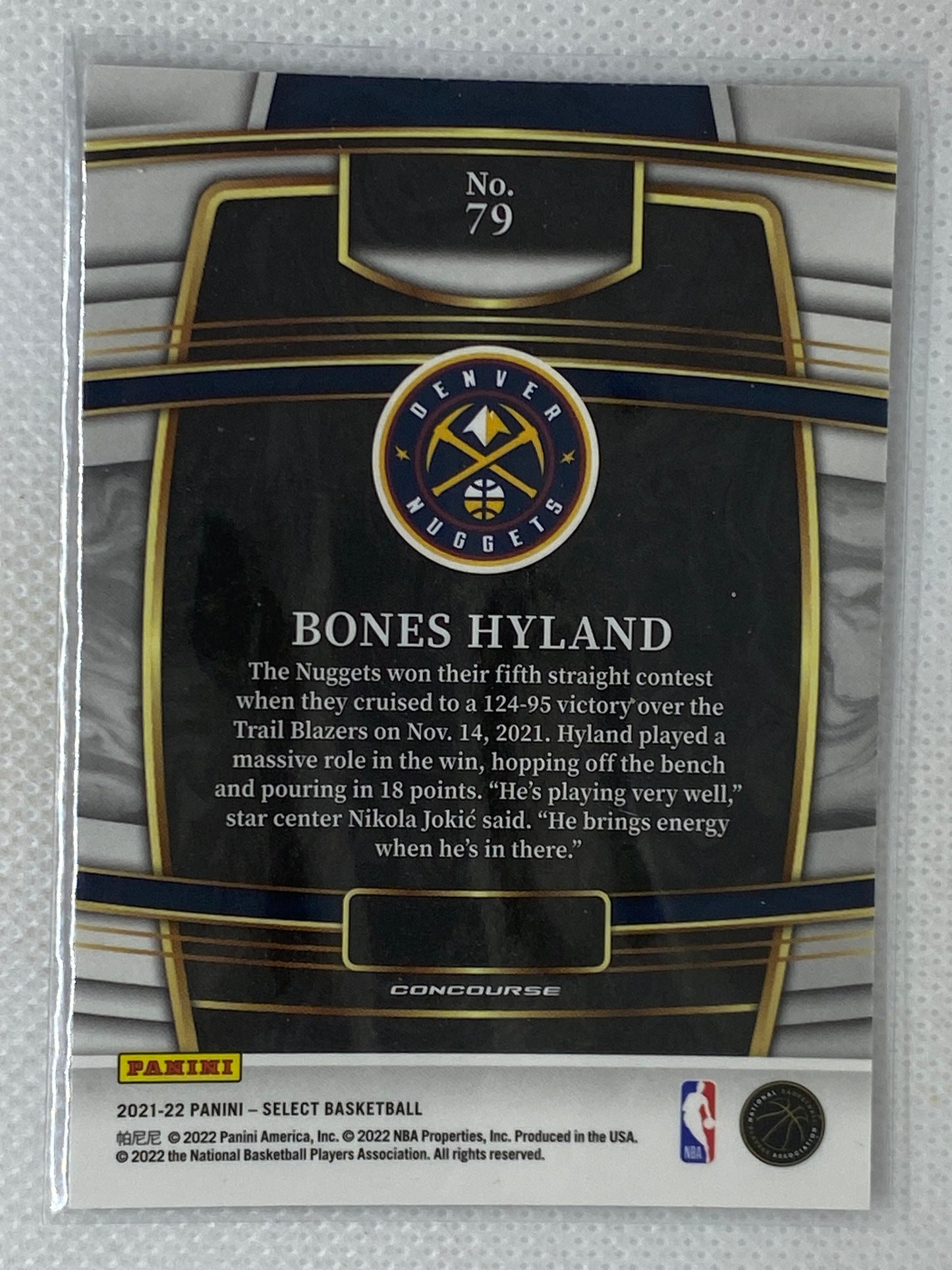 2021-22 Panini Select Bones Hyland Concourse Rookie RC #79 Denver Nuggets