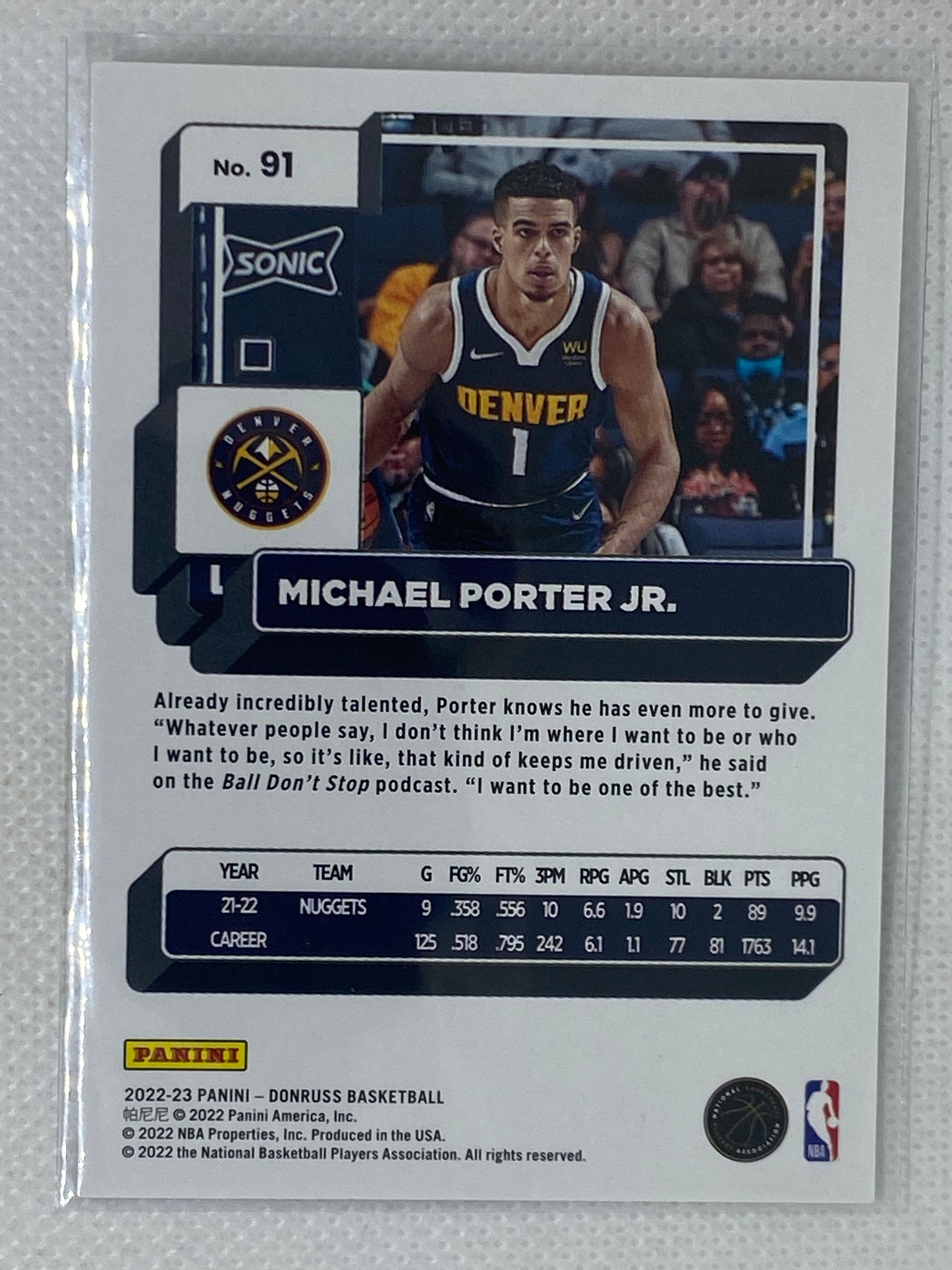 2022-23 NBA Panini Donruss Michael Porter Jr #91 Denver Nuggets