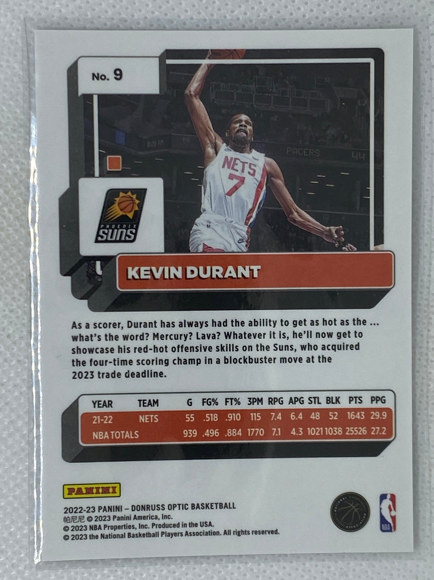 2022-23 Donruss Optic Base #9 Kevin Durant - Phoenix Suns