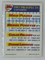 1993 Topps #701 Top Prospects Catchers Piazza/ Fordyce/ Delgado/ Leshnock RC