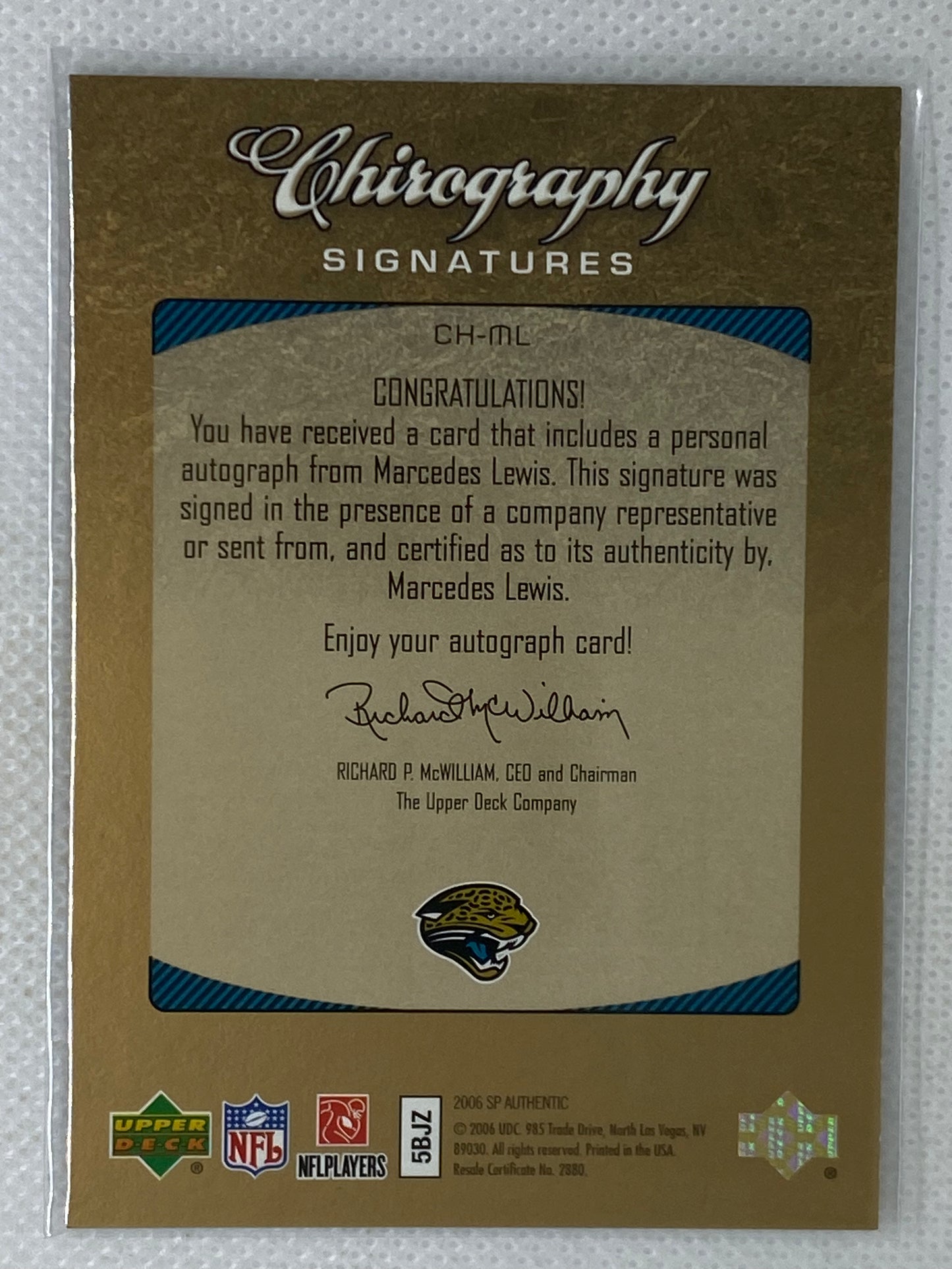 2006 SP Authentic Marcedes Lewis Chirography Signatures Rookie Auto RC CH-ML