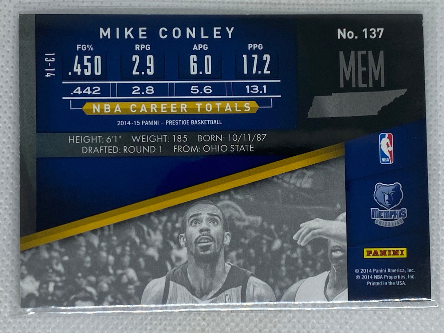 2014-15 Prestige Base Premium #137 Mike Conley - Memphis Grizzlies