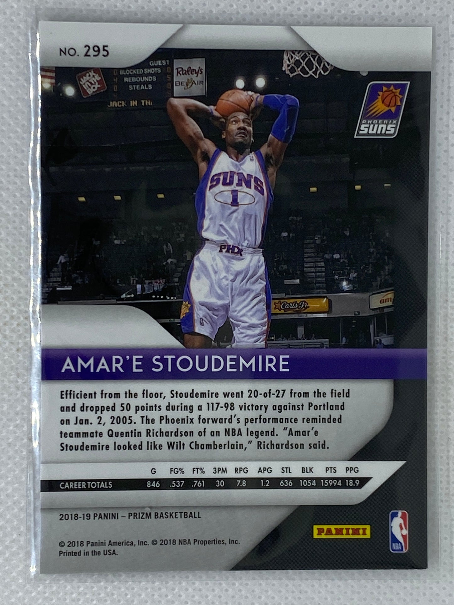 2018-19 Panini Prizm Amar'e Stoudemire #295 Phoenix Suns