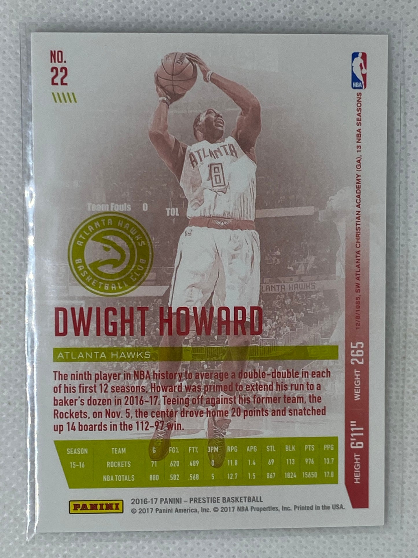 2016-17 Panini Prestige Base Dwight Howard #22 Atlanta Hawks