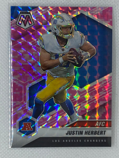 2021 Panini Mosaic Justin Herbert AFC Camo Pink Prizm #224 SSP Los Angeles Chargers