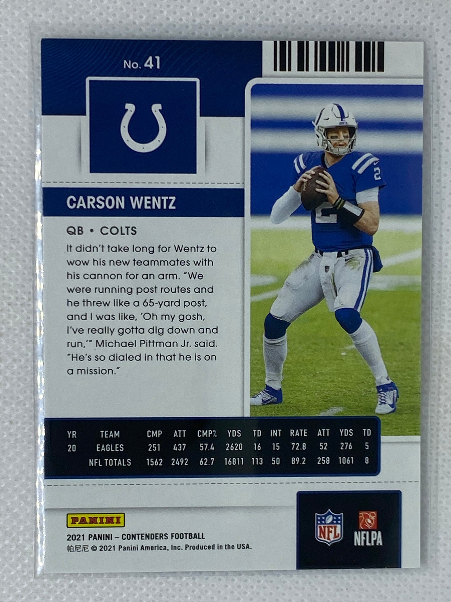 2021 Panini Contenders Season Ticket Carson Wentz Indianapolis Colts #41