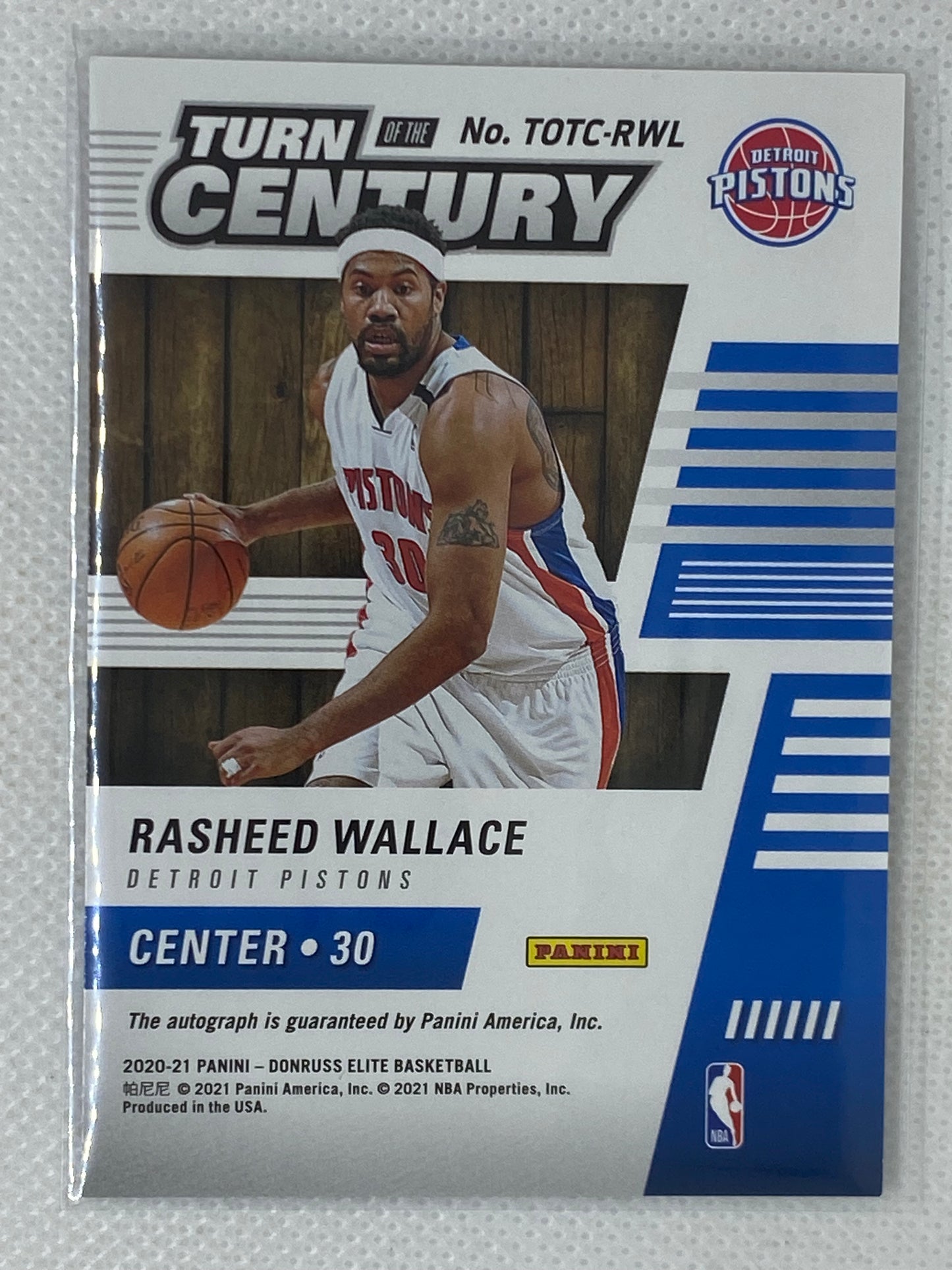 2020-21 Panini Elite Rasheed Wallace Turn of the Century Auto SP 2/15 Detroit Pistons