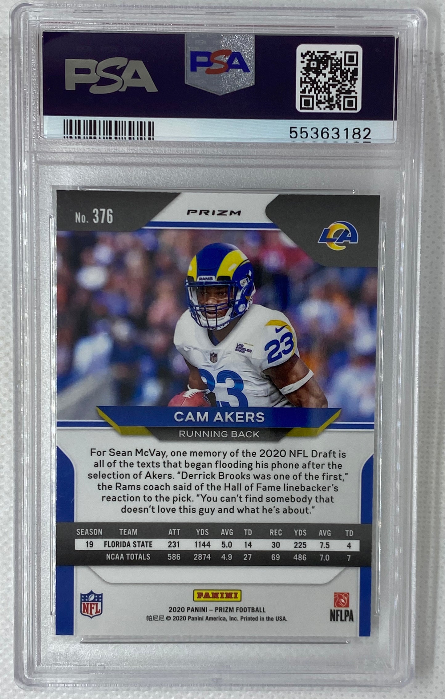 2020 Panini Prizm Cam Akers #376 Silver Prizm RC Rookie PSA 8