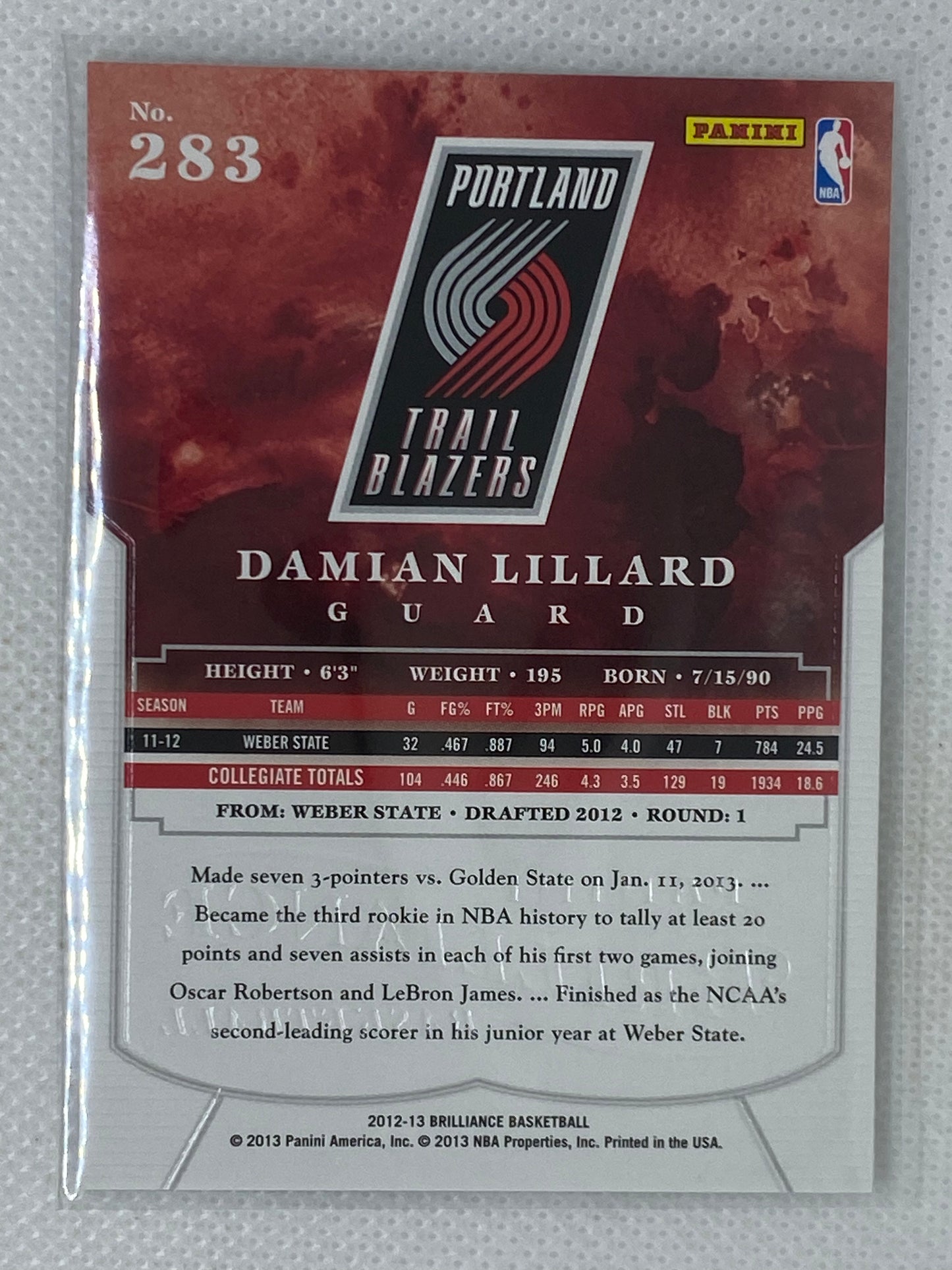 2012-13 Panini Brilliance Damian Lillard #283 Rookie