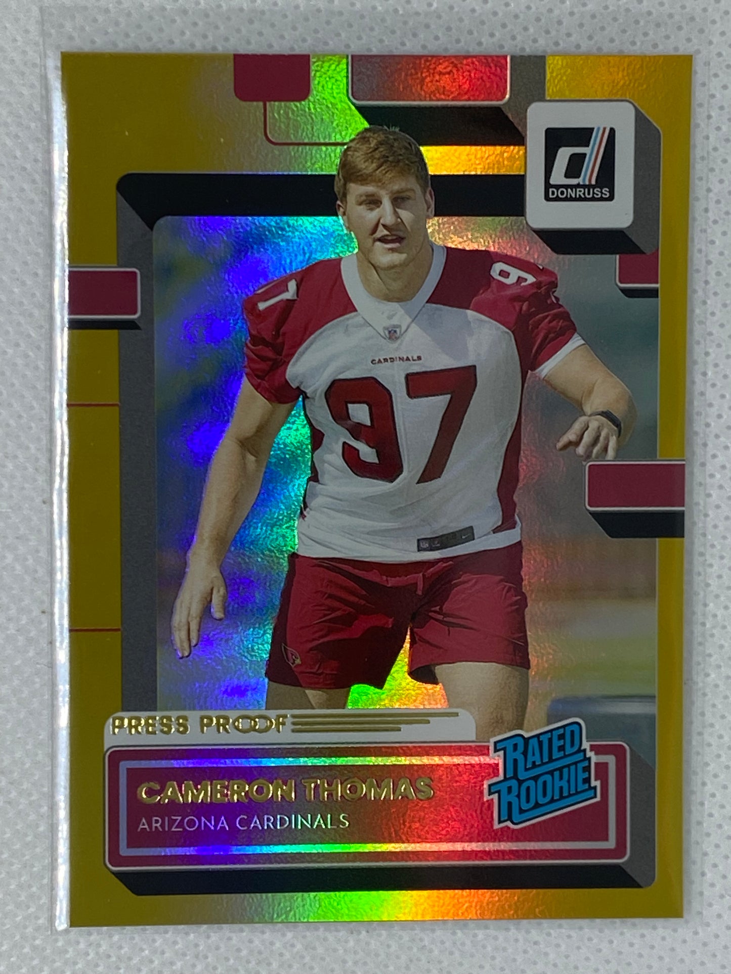 2022 Panini Donruss Gold Holo Press Proof Rated Rookie #389 Cameron Thomas Arizona Cardinals