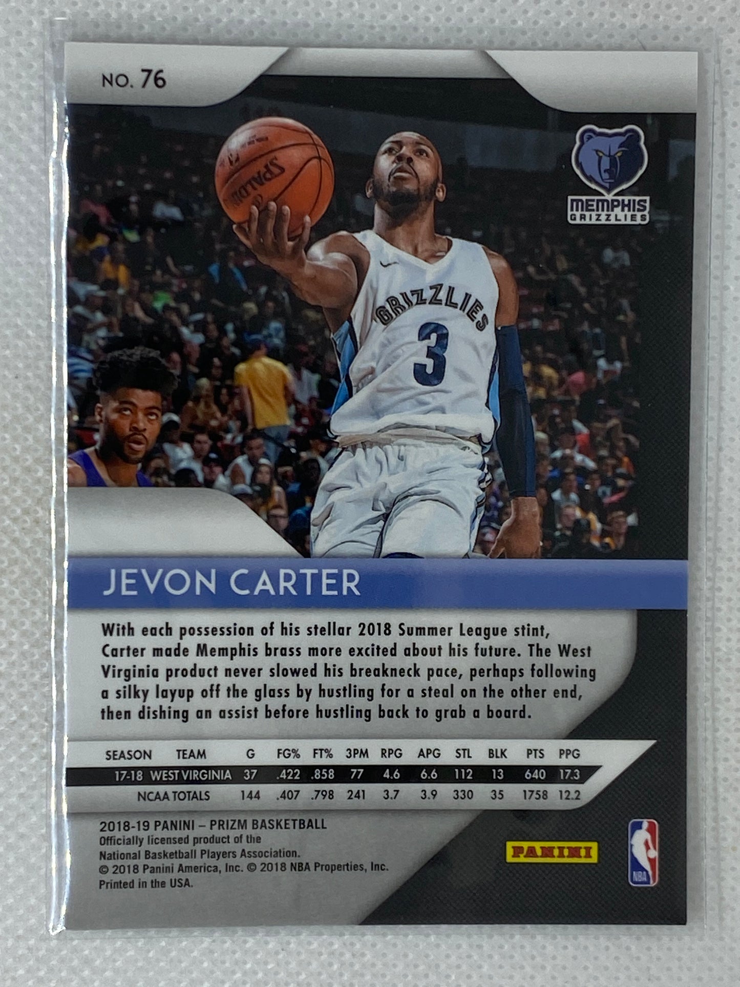 2018-19 Panini Prizm Jevon Carter Rookie Memphis Grizzlies #76