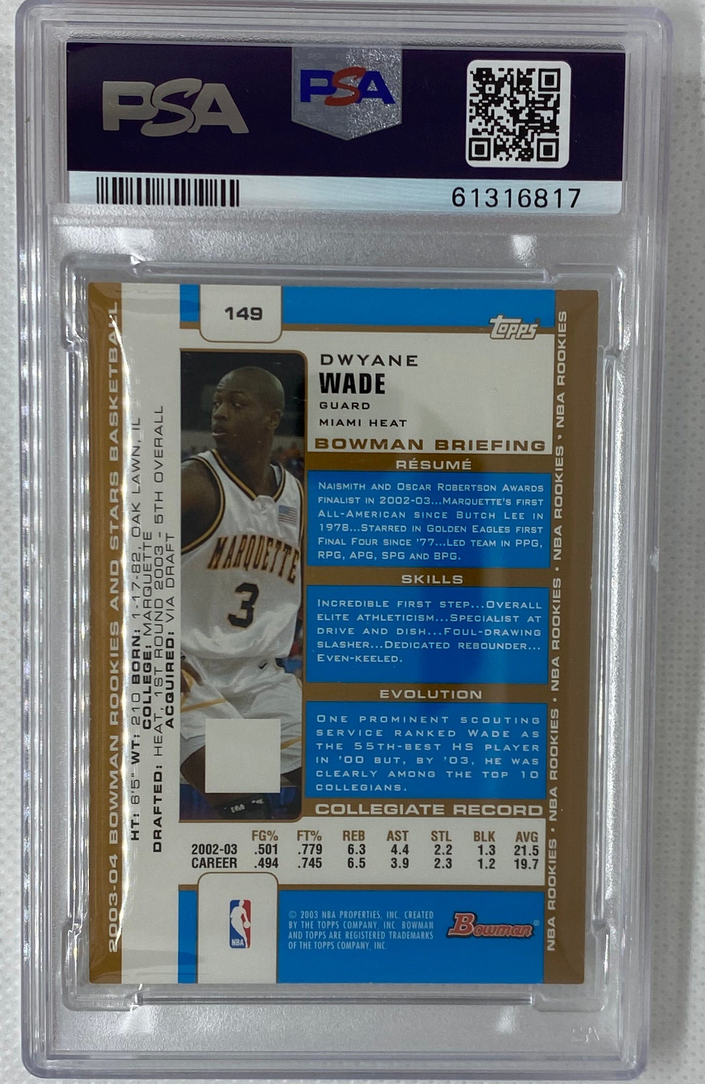 2003 Bowman Rookies & Stars Gold Dwyane Wade Rookie RC #149 PSA 7