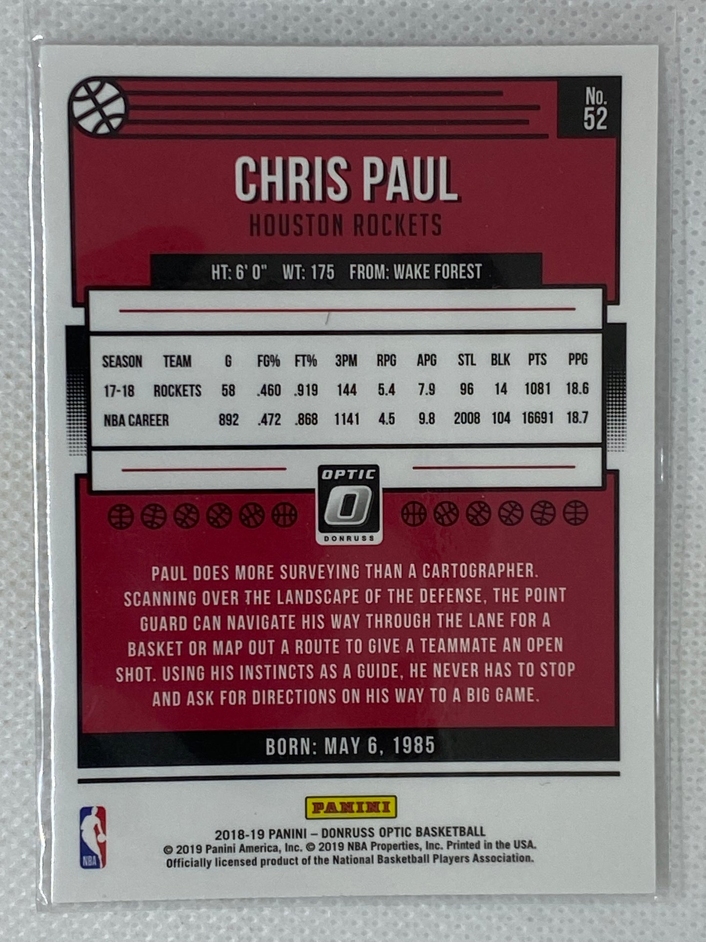 2018-19 Donruss Optic Chris Paul #52 Houston Rockets