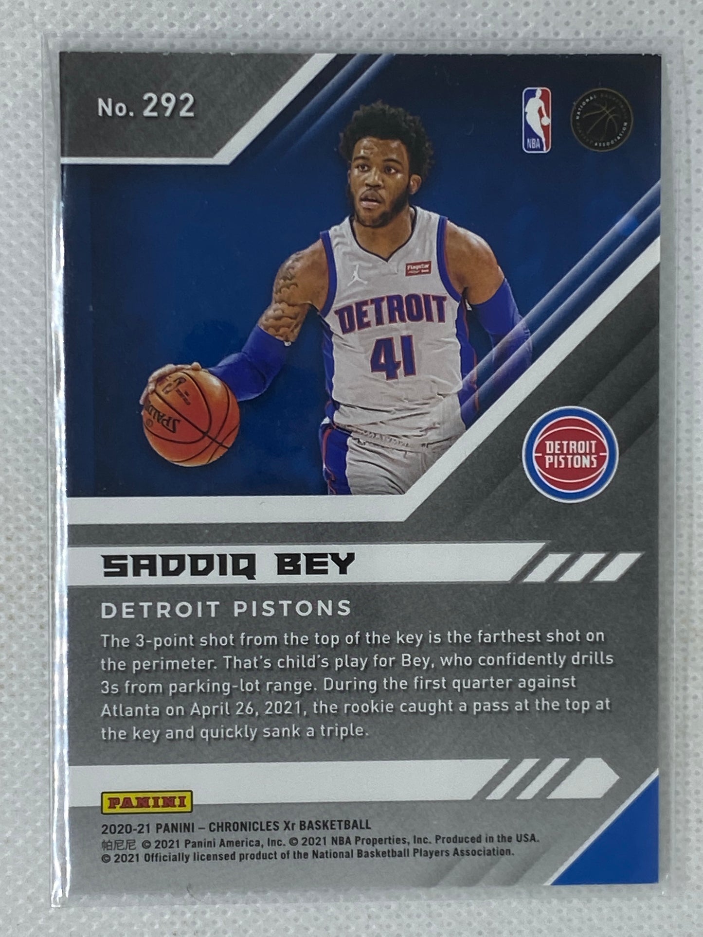 Saddiq Bey 2020-21 Panini Chronicles XR RC# 292 Detroit Pistons Rookie