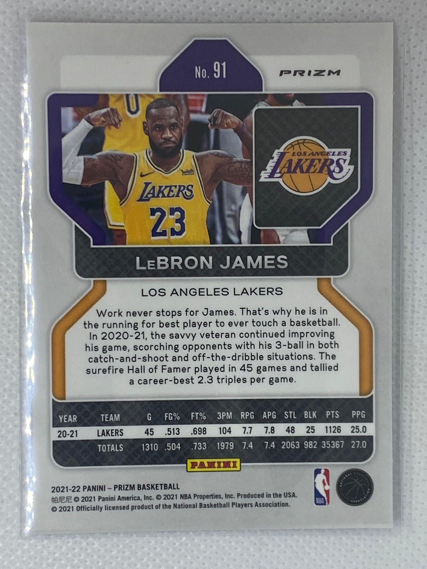 2021 Panini Prizm LeBron James #91 Red White Blue Refractor Los Angeles Lakers